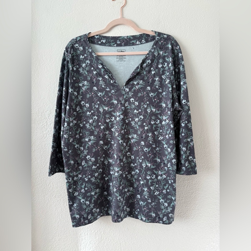 L.L. Bean V-Neck Floral Top - Size 1X Supima Cotton